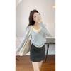 Fake two-piece contrasting knitted sweater women's spring splicing long-sleeved top casual age-reducing bottoming shirt
