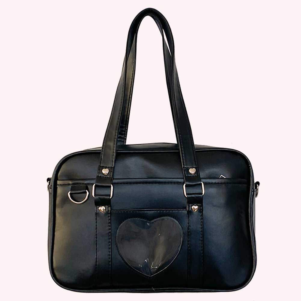 Women Girls Cosplay Satchels Large Capacity PU Comic Shoulder Bag Transparent Love Heart Shoulder Uniform Bag for Outdoor Travel