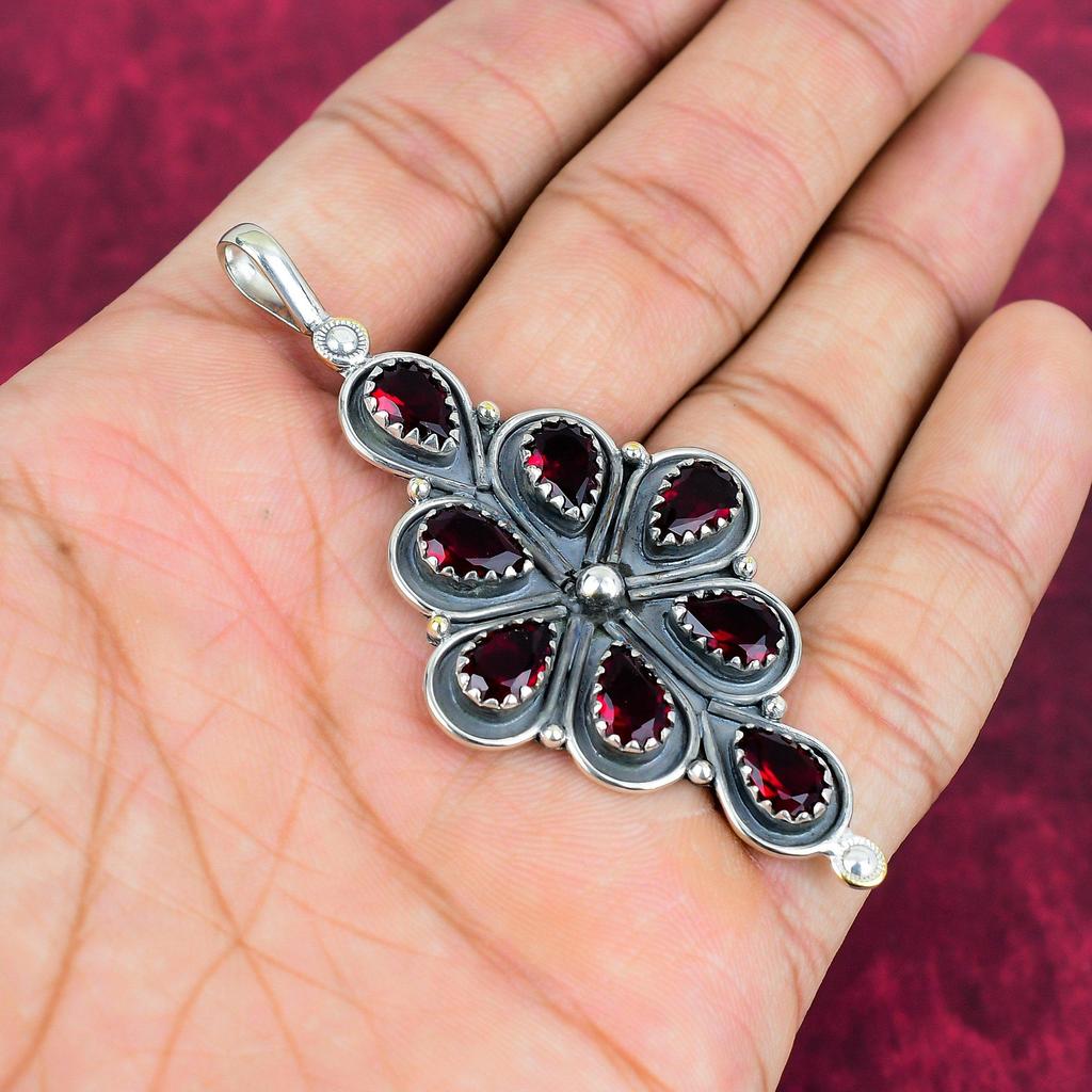 Red Garnet Jewelry, 925 Solid Sterling Silver Pendant, Handmade Gemstone Jewelry Pendant For Memorial Day