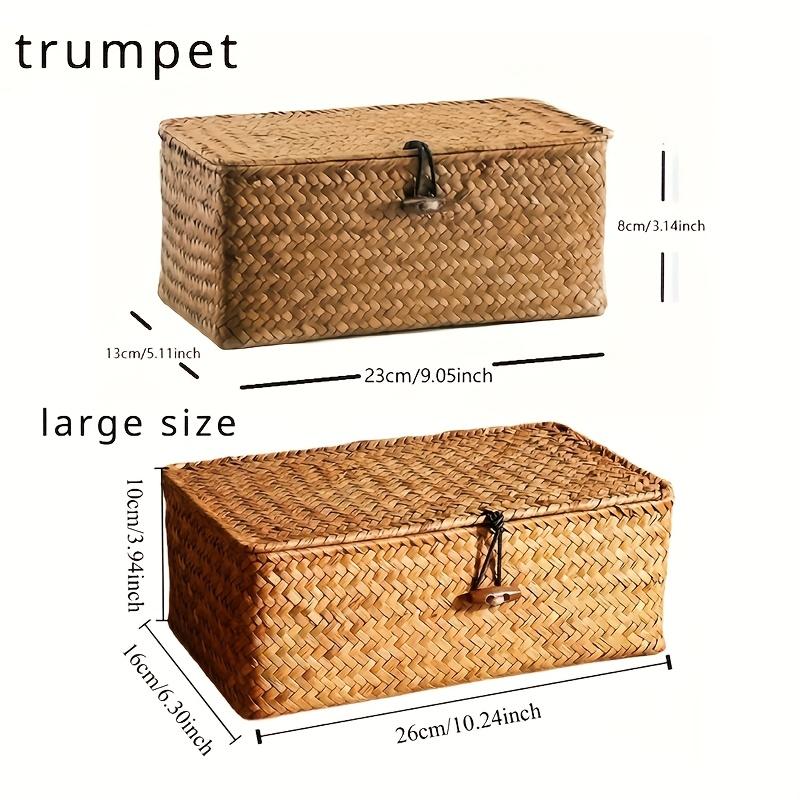 Vintage Handgewebter Aufbewahrungskorb, Geschenk-Aufbewahrungsbox, Schreibtisch-Kleinteile-Aufbewahrungsbox, Aufbewahrungskorb mit Schnalle und Deckel