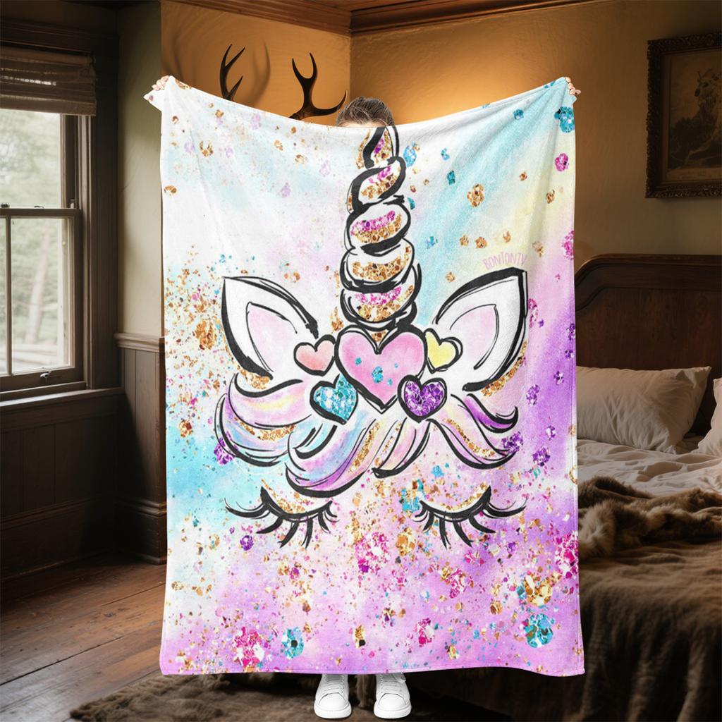 1PC Cute Cartoon Anime Animal Unicorn Blanket, Bed Cover Blanket Sofa Cover All Season Lightweight Home Office Outdoor Nap Multifunctional Blanket