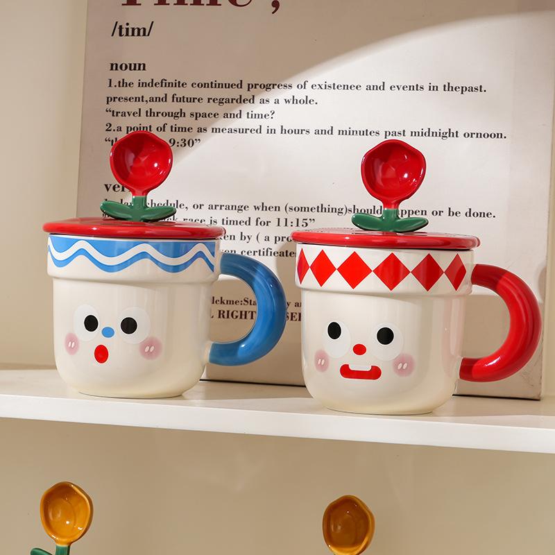 Ceramic Cup With Lid Spoon High Value Household Cute Couple Water Cup Gift Box High Sense Souvenir Creative