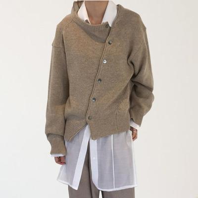 Autumn and Winter Korean Version of The Oblique Buckle Irregular Design Lazy Style Sweater Round Neck Knitted Jacket Women