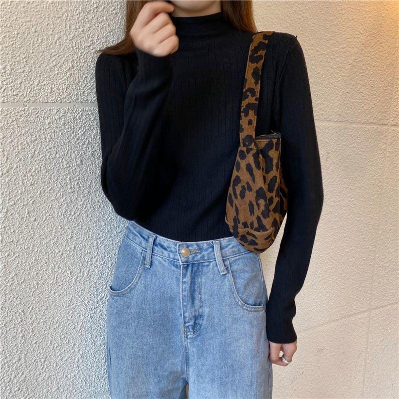 Elegant Turtleneck Knit Base Layer Autumn Winter Sweater Women's Simple Slim Fit Inner Mid-neck Top