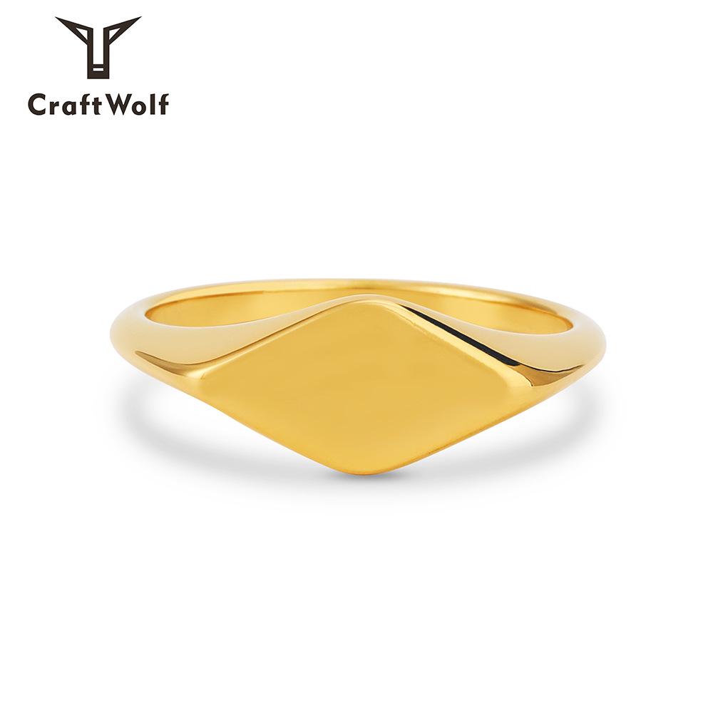 

European-American Gold Titanium Steel Retro Couple Ring with Irregular Rhombus Design for Women Size 8 золотой