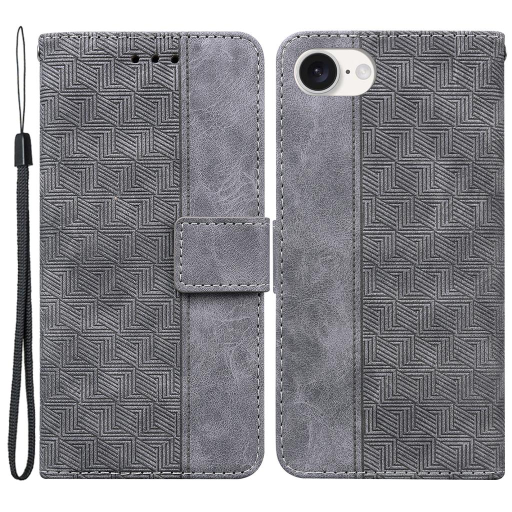 For iPhone 16e Leather Wallet Case Geometry Imprint Phone Cover