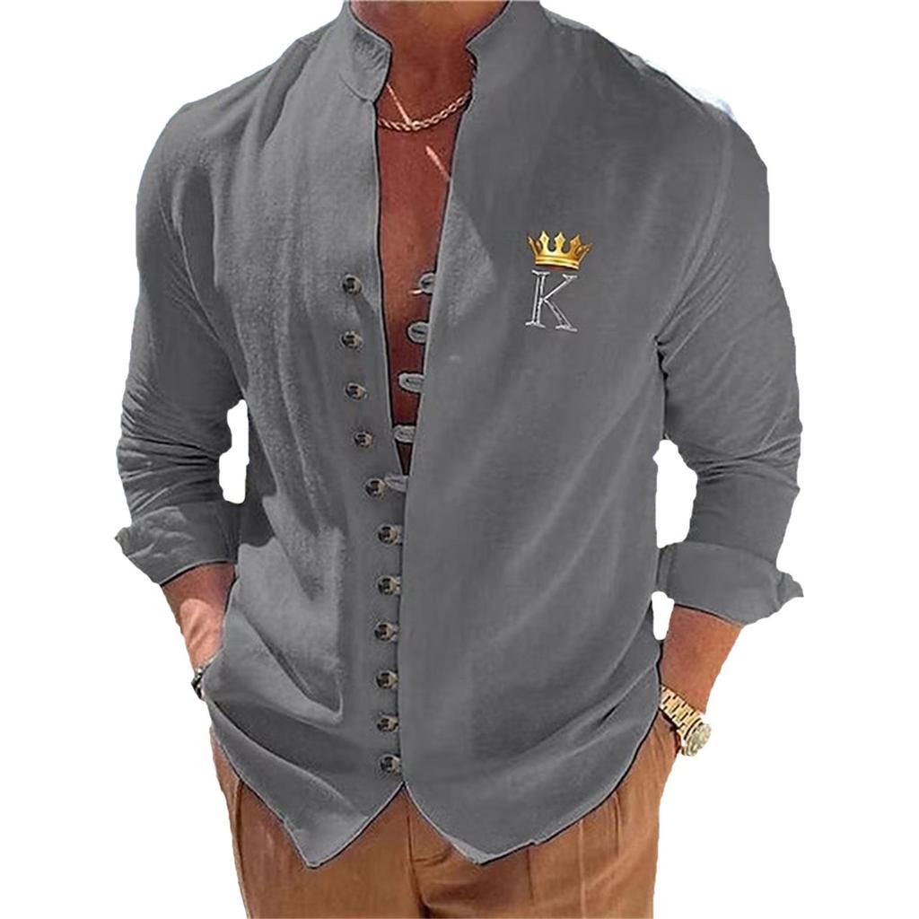 Camicia classica da uomo a maniche lunghe con colletto alla coreana, vestibilità casual, alla moda giovanile, da uomo
