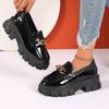 Fashion New Retro Metal Buckle Loafers for Women Spring Autumn Black Slip On Comfortable Pumps Thick Soled Females Casual Heeled Shoes