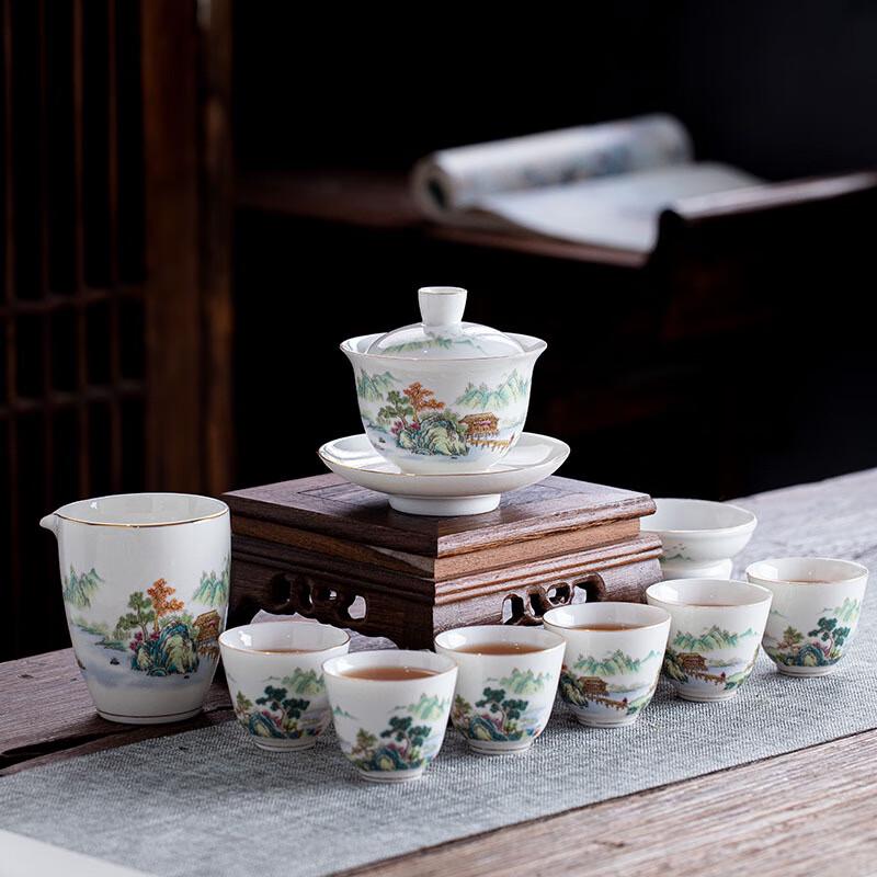 

Yongjing Yitao Brocade Mountains and Rivers Ceramic Kung Fu Tea Set