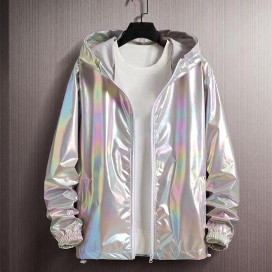 Men Windbreaker Jacket Gradient Colorful Ultra Thin Long Sleeve Elastic Cuff Coat Hooded Sun Protection Jacket Sunscreen Clothing