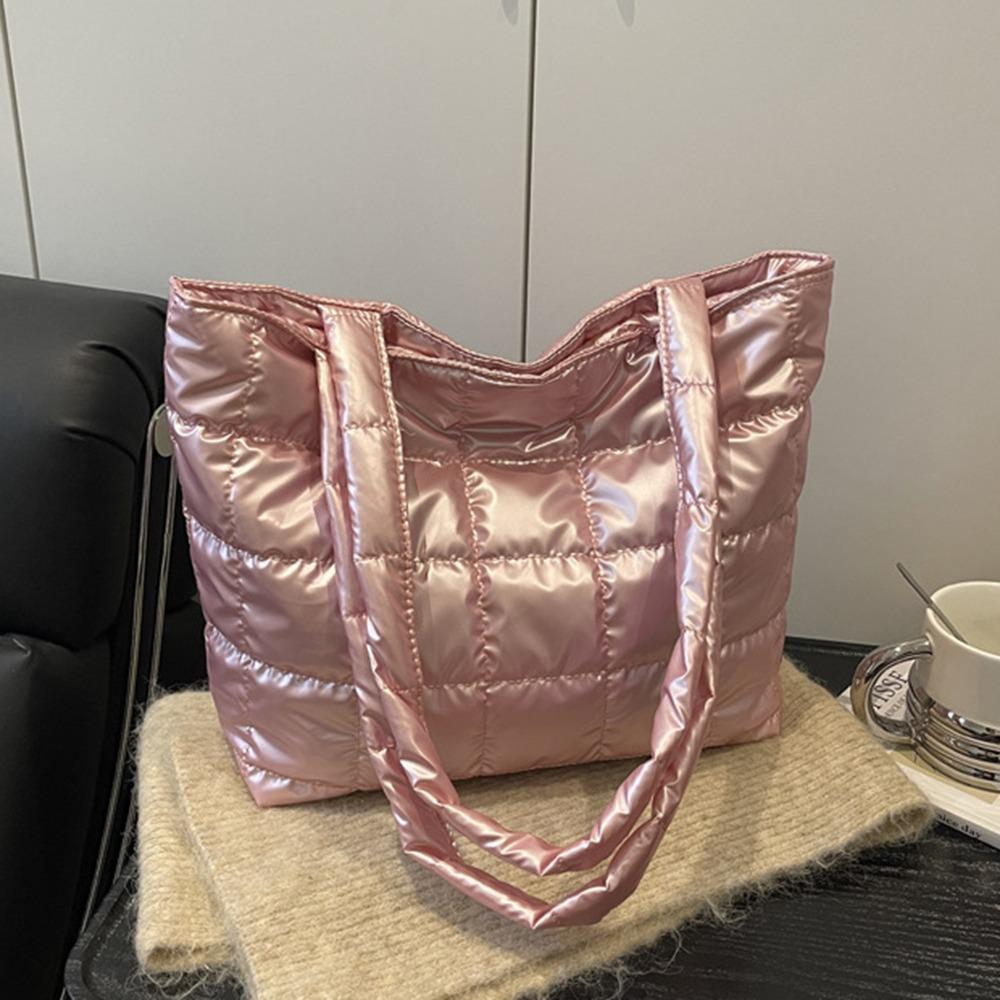 Fashion Solid Color Shoulder Bags Large Capacity Down Cotton Padded Quilted Tote Bag Underarm Bags Women Girls