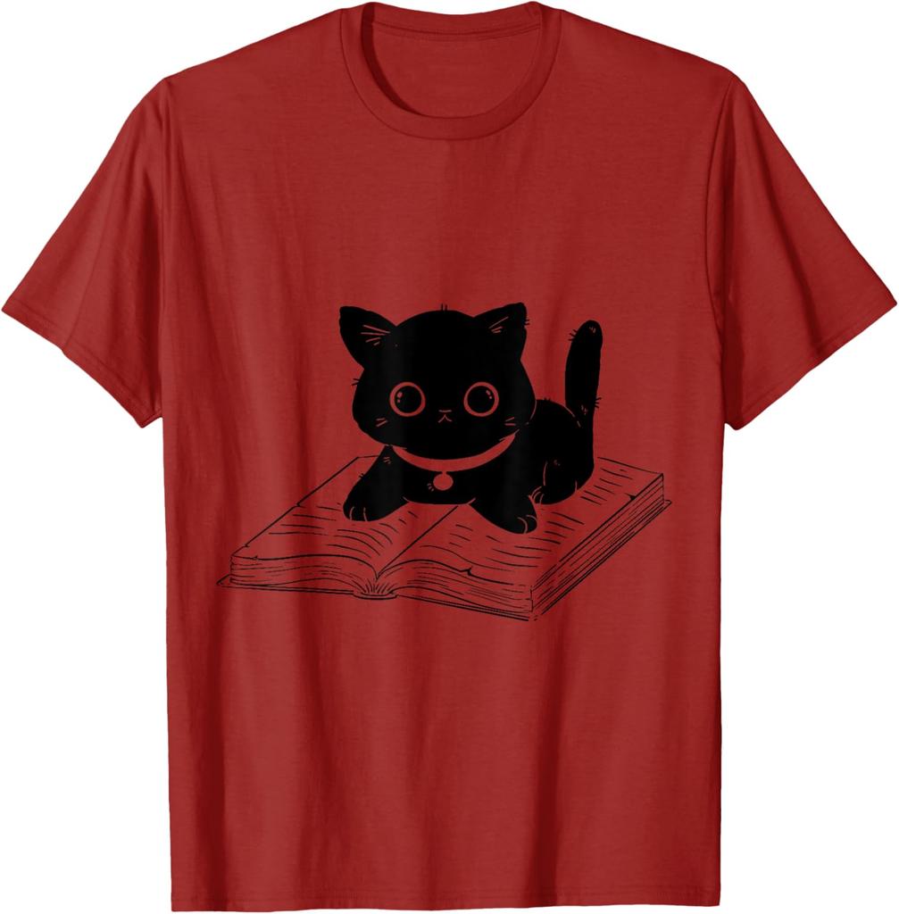 This Soft Shortsleeved Tshirt Features A Cute Black Cat Reading A Book Design and Is Perfect for Everyday WearSummer Streetwear