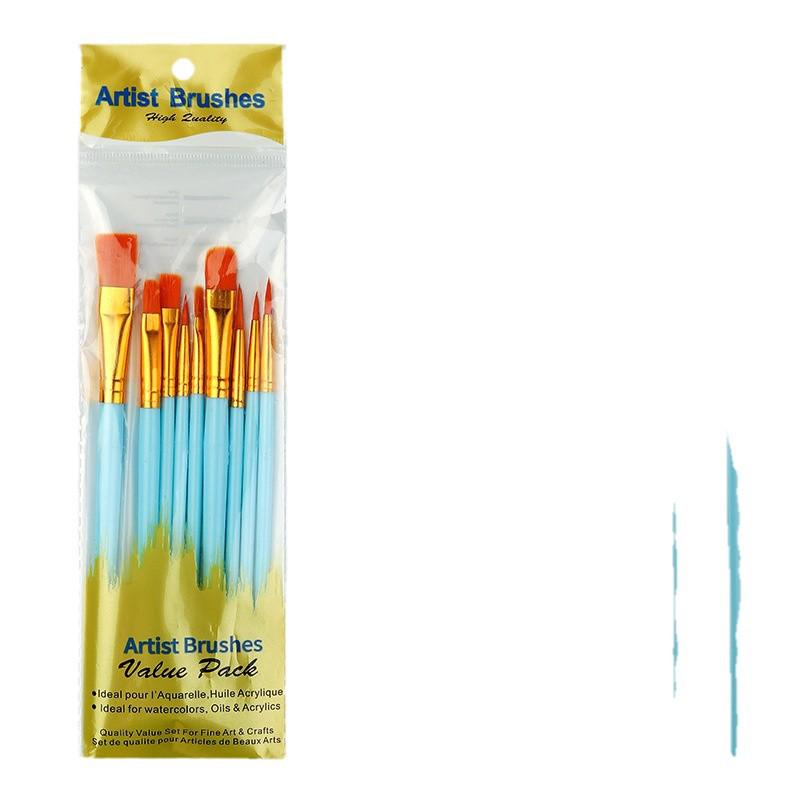 10-Piece Pearlescent Blue Nylon Hair Paint Brush Set for Gouache & Oil Painting