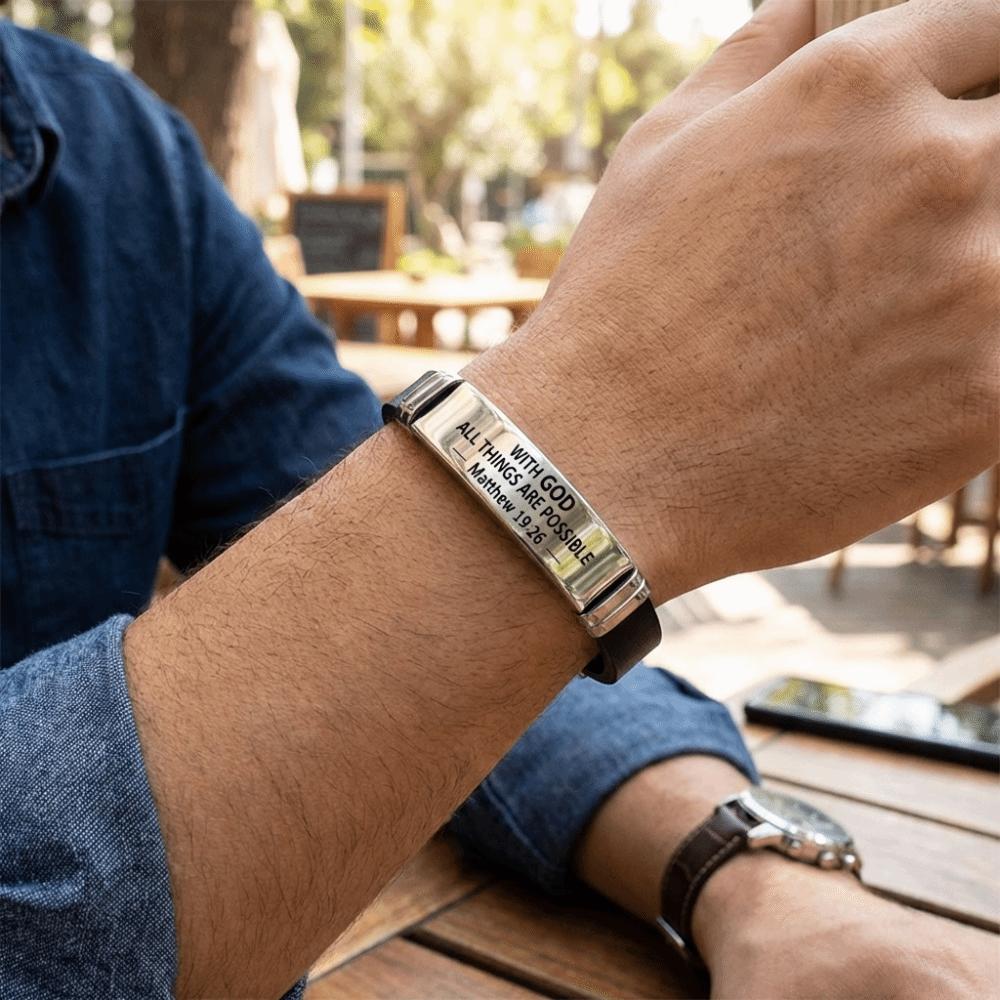 Silicone Material Christian Faith Bracelet Black Stainless Steel Inspirational Bracelet Unisex