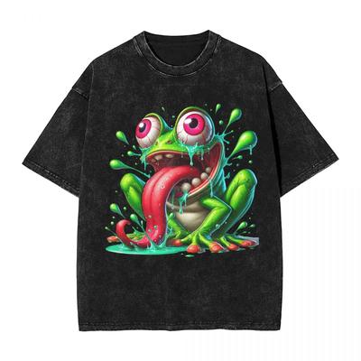 Harajuku  Cotton Oversized TshirtMen Short Sleeve TeesA Frog Graphic Summer Loose Washed Tops TShirt