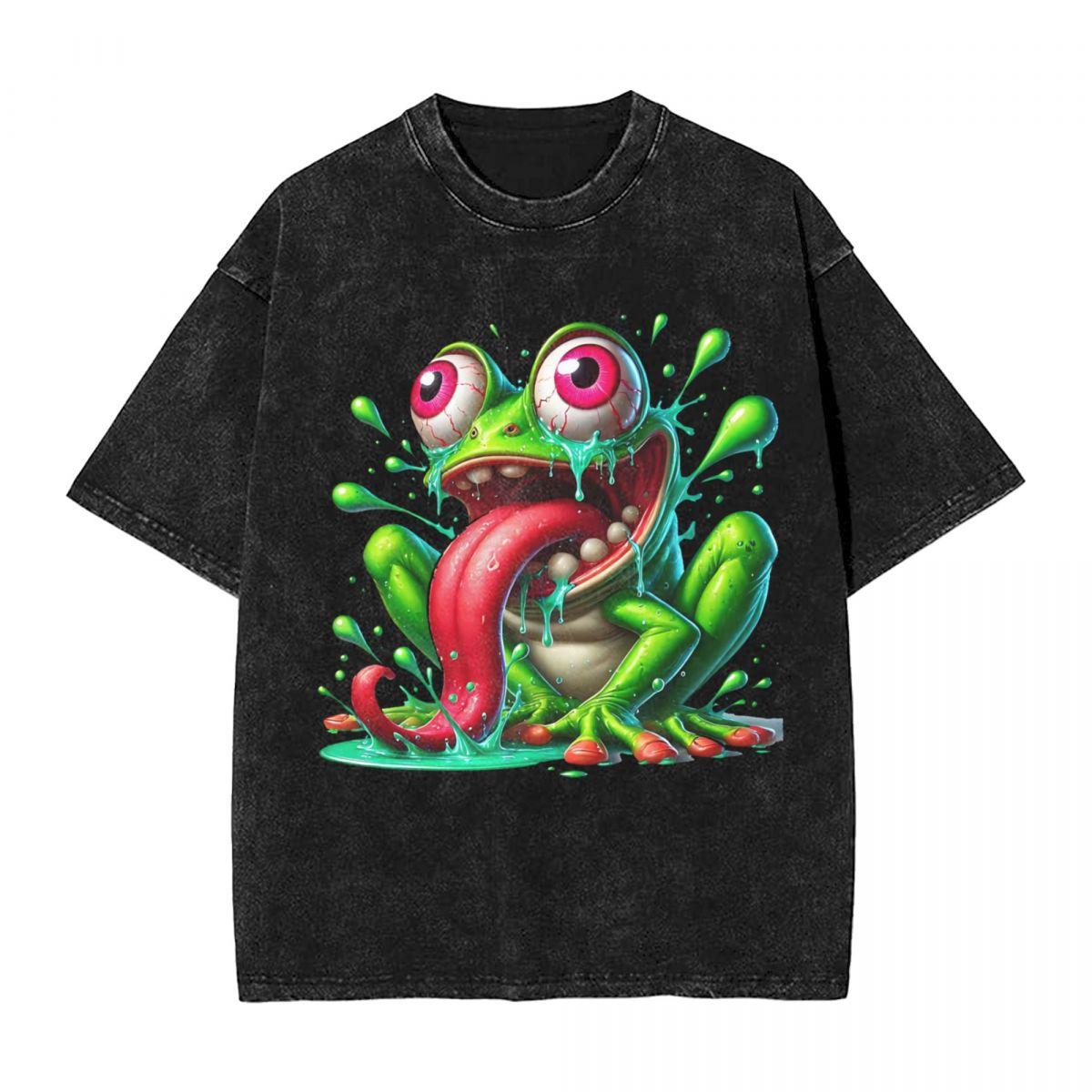 

Harajuku Cotton Oversized TshirtMen Short Sleeve TeesA Frog Graphic Summer Loose Washed Tops TShirt S