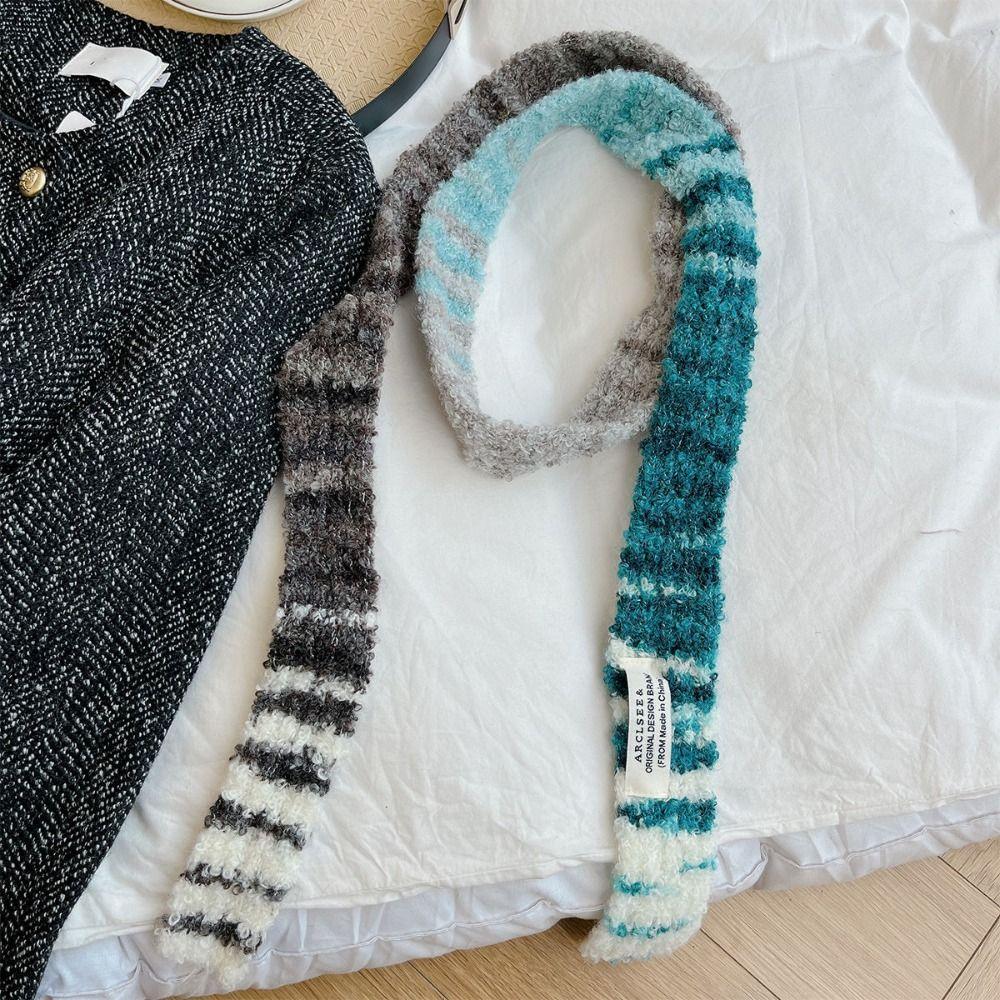 Rainbow Color Long Narrow Scarves Imitation Cashmere Striped Knitted Shawl Y2K Scarf  Ladies