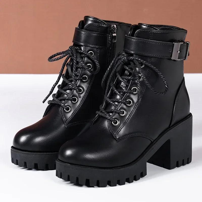 High Heel Boots 2025 Autumn/Winter New European and American Black Round Head Coarse Heel Women's Short Boots
