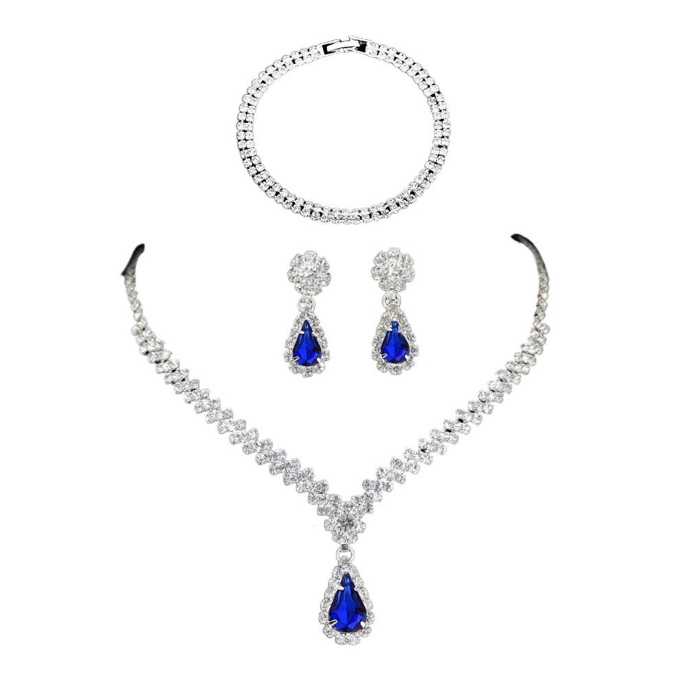 Shiny Necklace Earnail Set Round Droplet Wedding Rhinestone Set Brilliant Luxury Bracelet Holiday