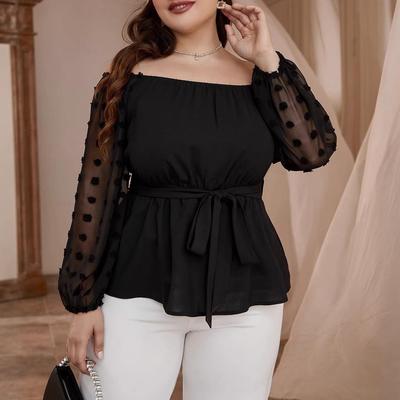Damen-Shirt in Übergröße mit elastischem Bund, One-Shoulder, Langarm - Frühling/Herbst, Altersschonender Stil
