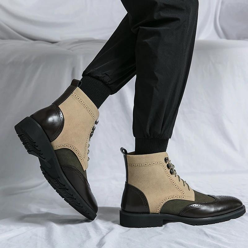 Ankle Boots for Men Brown Business Round Toe Lace-up Pu Mens Boots  Size 38-46 Men Shoes