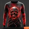 Gothic Skull Fire Graphic Long Sleeve T-Shirt, Bold Streetwear Essential