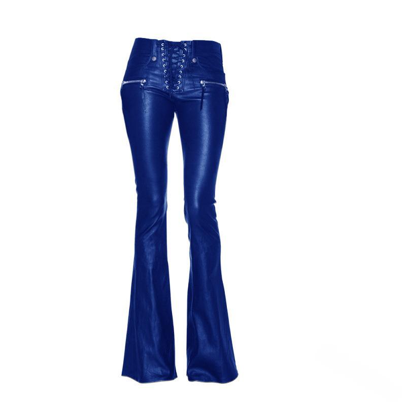 Pantalon évasé En Cuir Synthétique Pour Femme - Taille Haute, Extensible - Style Disco Années 70 - Coupe Large Et Fluide - Taille UK