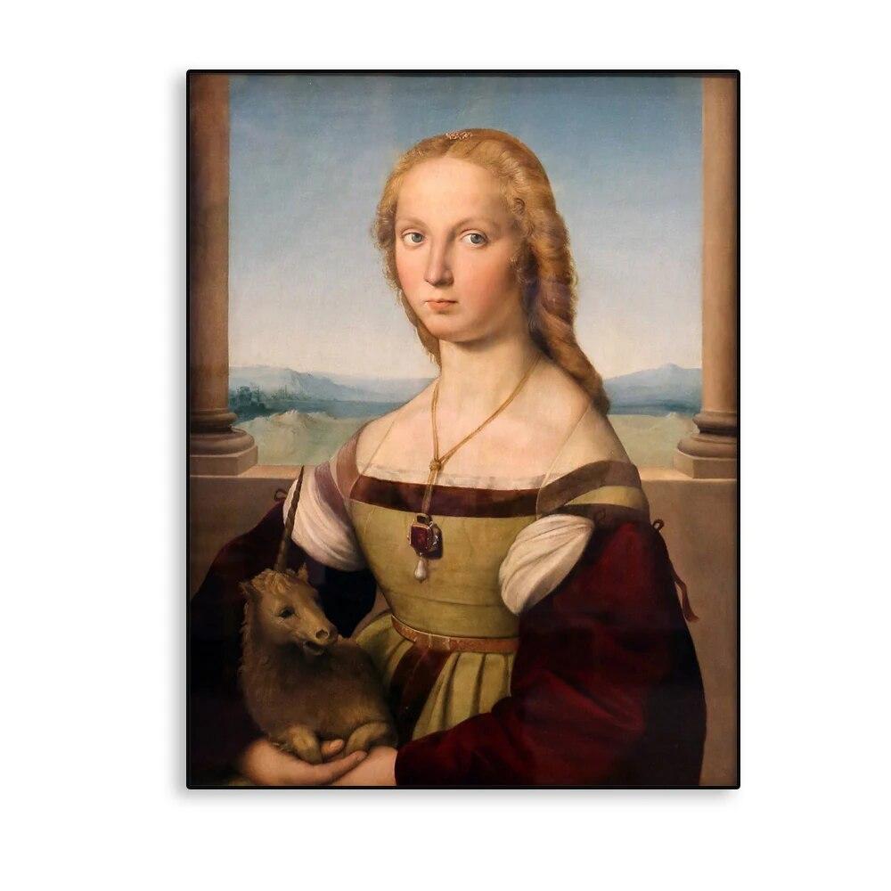 

Классическая картина маслом Рафаэлло dama con l unicorno, печать на холсте, галерея, декор для дома, настенные художественные картины, живопись 21cm×30cm NoFrame