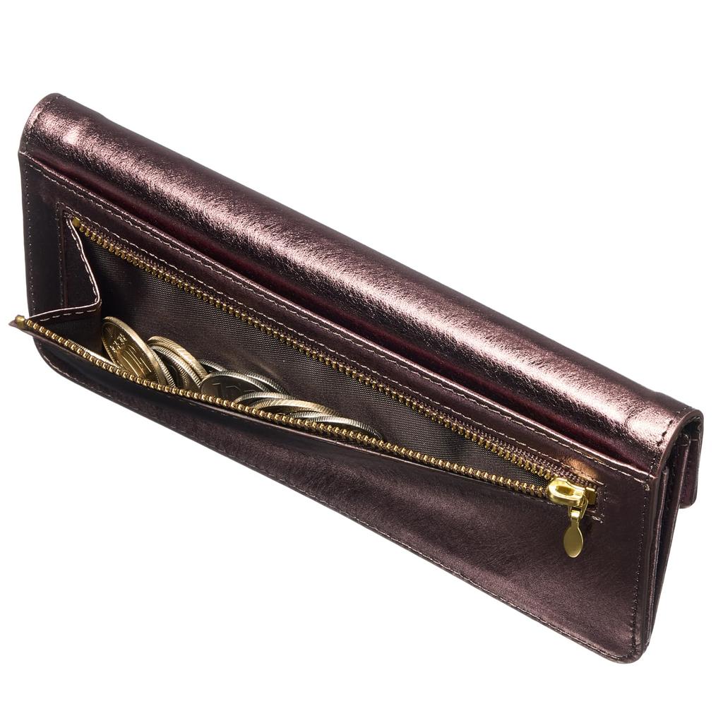 FRANCK ROSSINI Women's Slim Flap Long Wallet, Made In Italy by Enterprise Leather, Gift Boxed, Wine