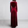 Damen Herbst und Winter Gold Samt V-Ausschnitt einfarbig langärmeliges Partykleid