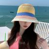 Stripe Sunscreen Bucket Hat Weave Beach Fisherman Hat Sweet Rainbow Straw Hat  Outdoor Sports