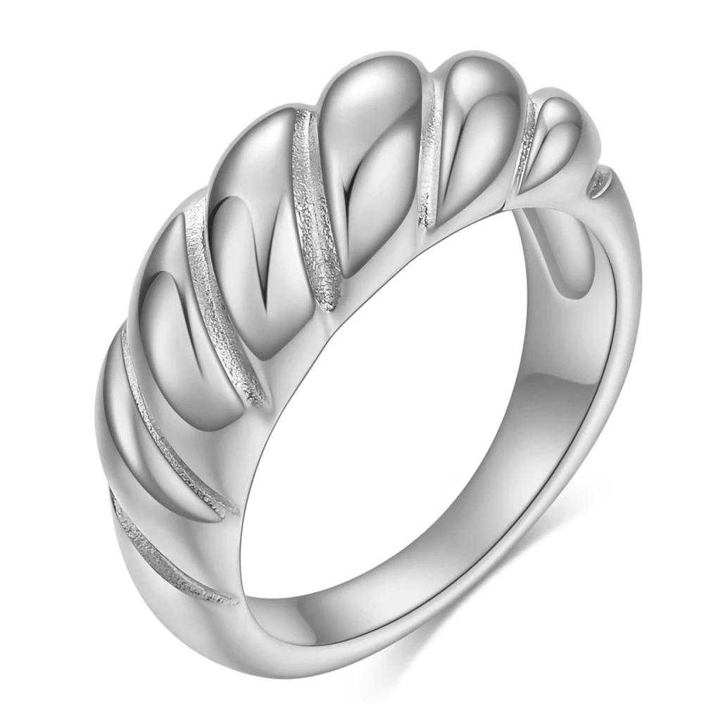 Croissant Rings for Women Braided Twisted Signet Stainless Steel Chunky Dome Ring Stacking Band Jewelry Anillos Joyas De Mujer