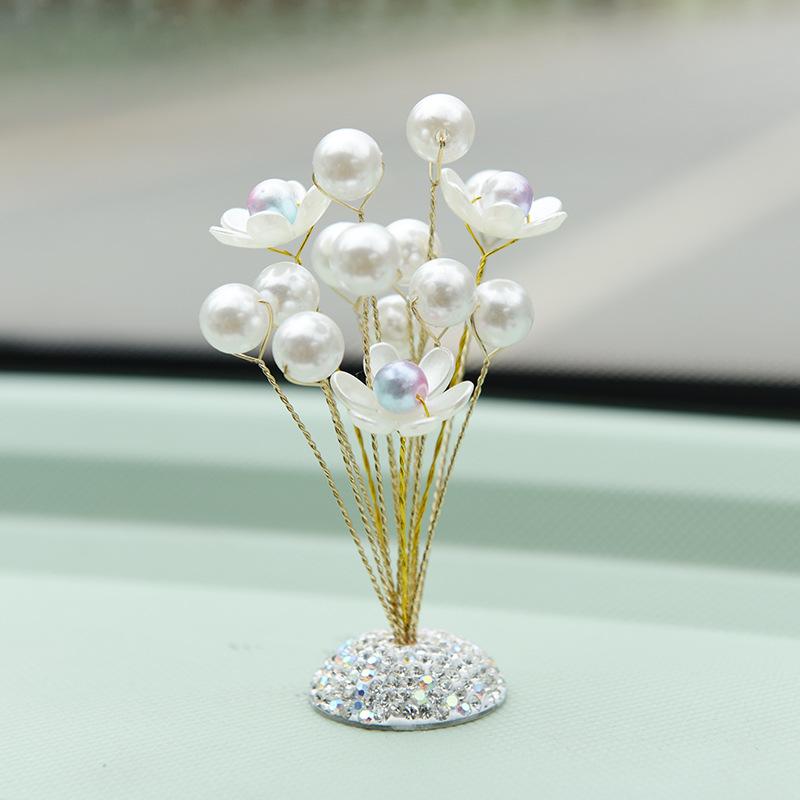 Car Gypsophila Ornament Center Console Creative Imitation Pearl Lotus Car Three Petal Flower Ornament Car Decoration Accessories