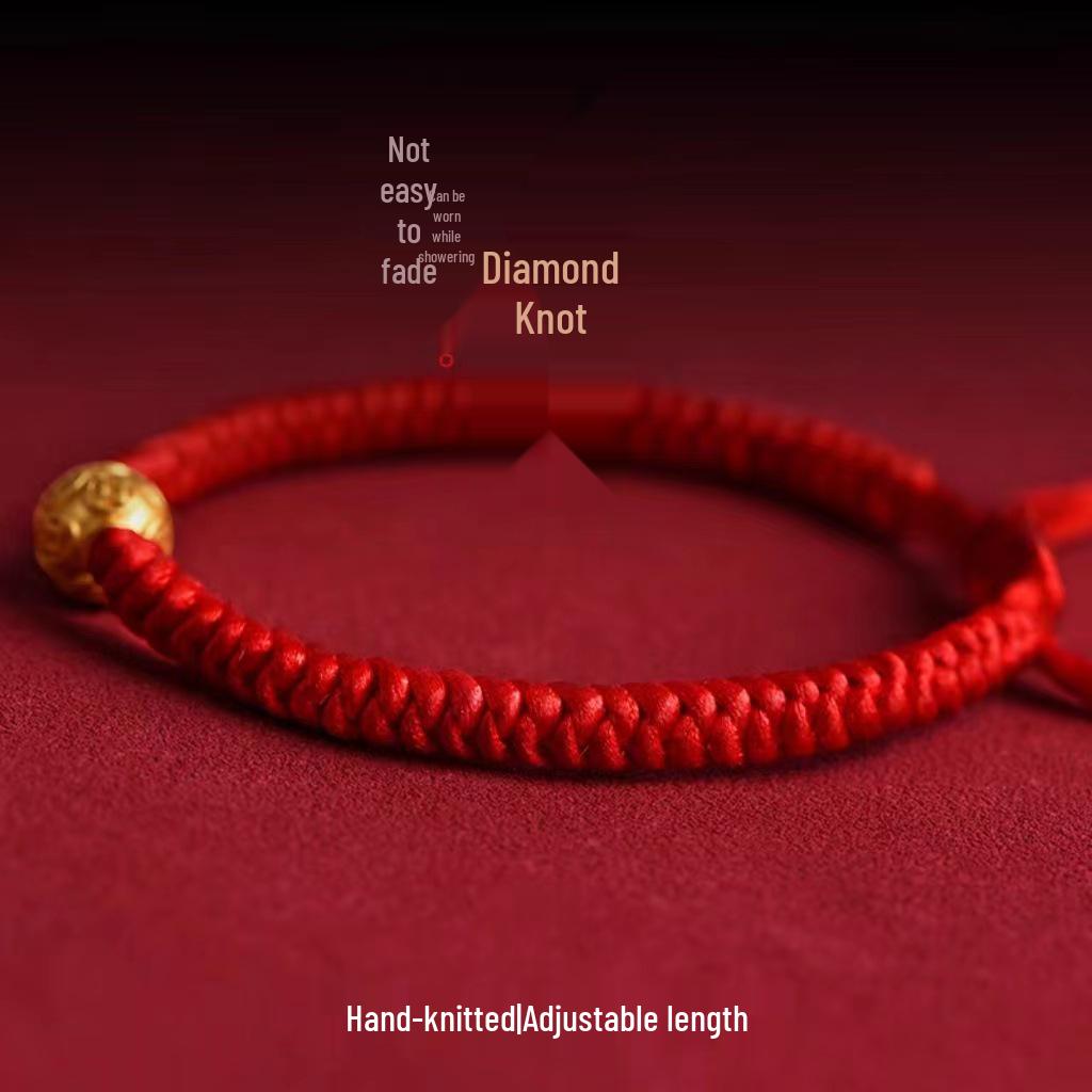 Vietnam Sand Gold Wealth Coin Red Rope Bracelet - Copper Gold-Plated Lucky Beads Women's Jewelry