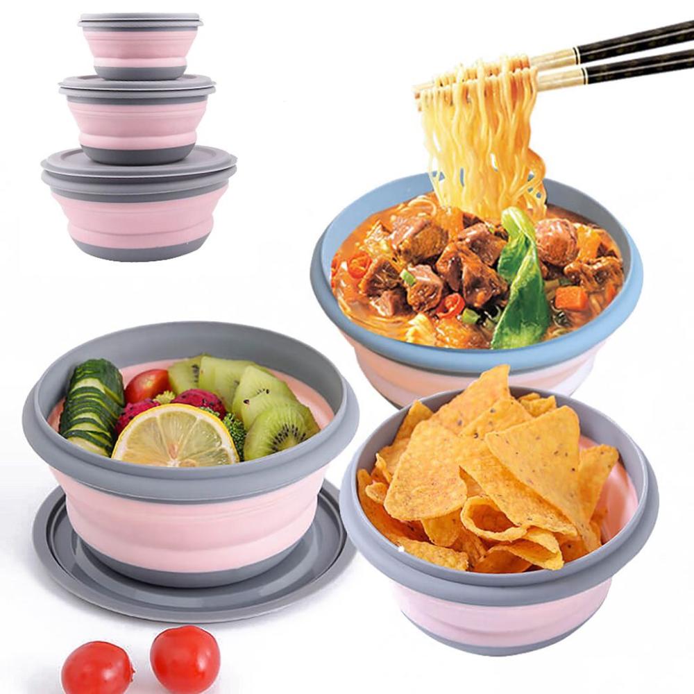 Camping With Lid Collapsible Bowl Sets Lunch Box Food Storage Container Folding Bowls Tableware
