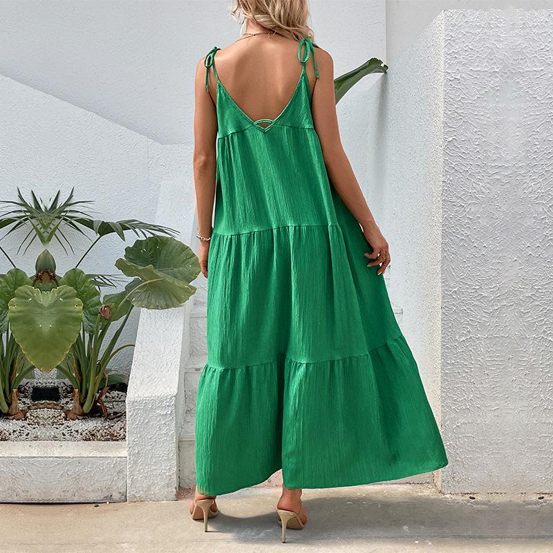 New women's solid color suspender dress summer