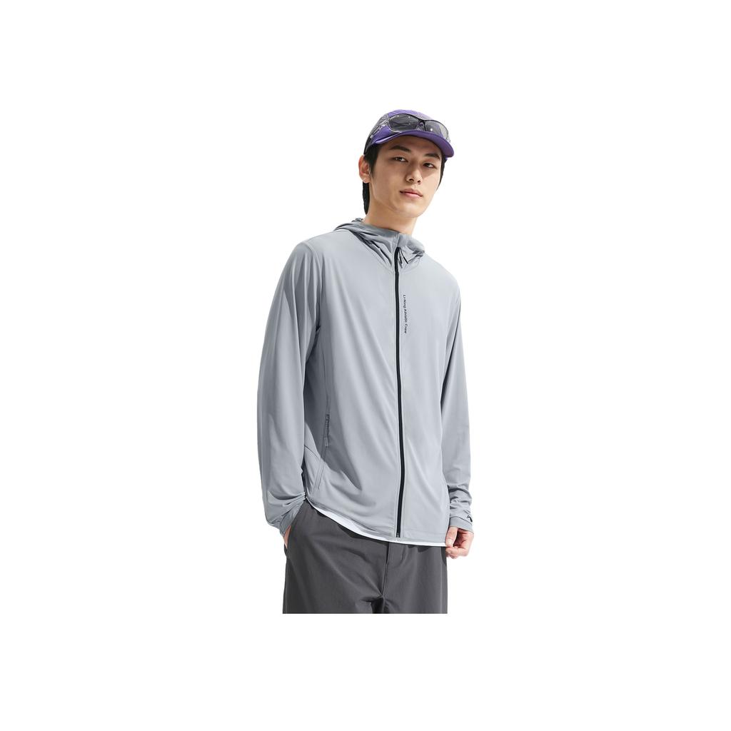 Li Ning Ice Silk Cool Comfort Casual Simple Hooded Letter Print Jacket Men Jacket Gray AFDVE43-3