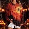 Women's Casual Round Neck Sweatshirt with Halloween Print, Long Sleeve Pullover for Festivals