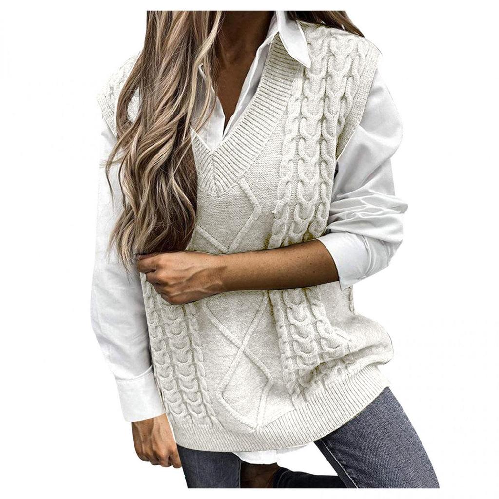 Women's Ladies Fashion Sweater Solid Color V-neck Sleeveless Dough Vest Sweater