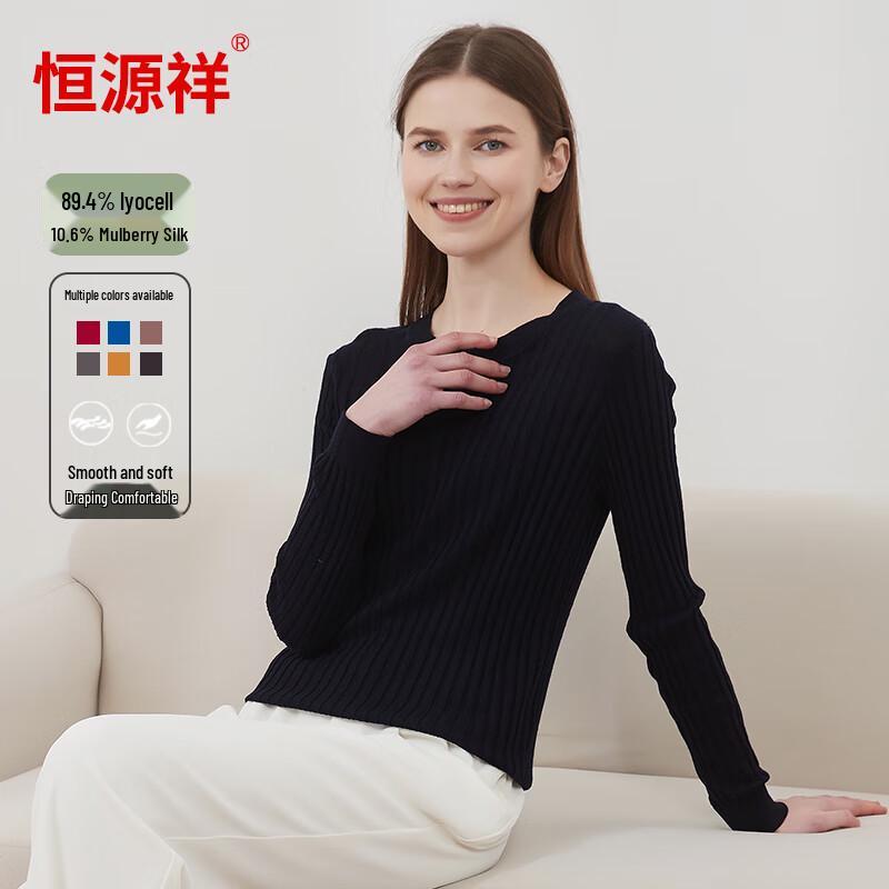 Hengyuanxiang Damen Seidenmischung Zopfmuster Langarm T-Shirt