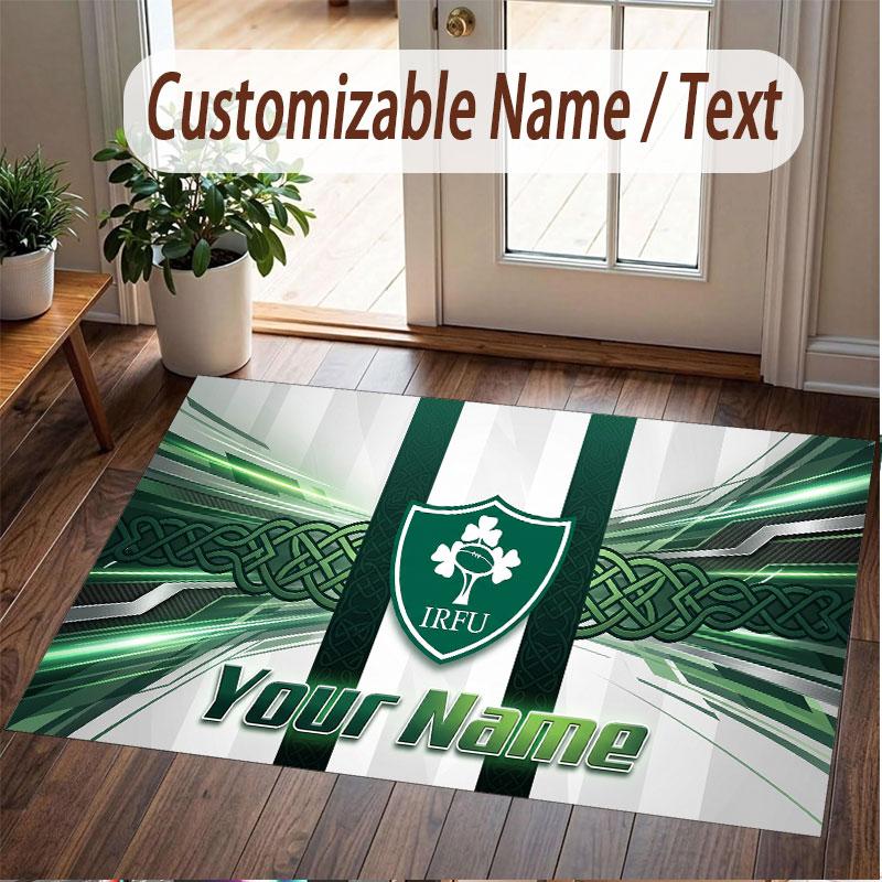 Custom Rug Ireland Rugby Pattern Print Name Text Soft Non‑Slip Floor Carpet for Home Indoor Decoration