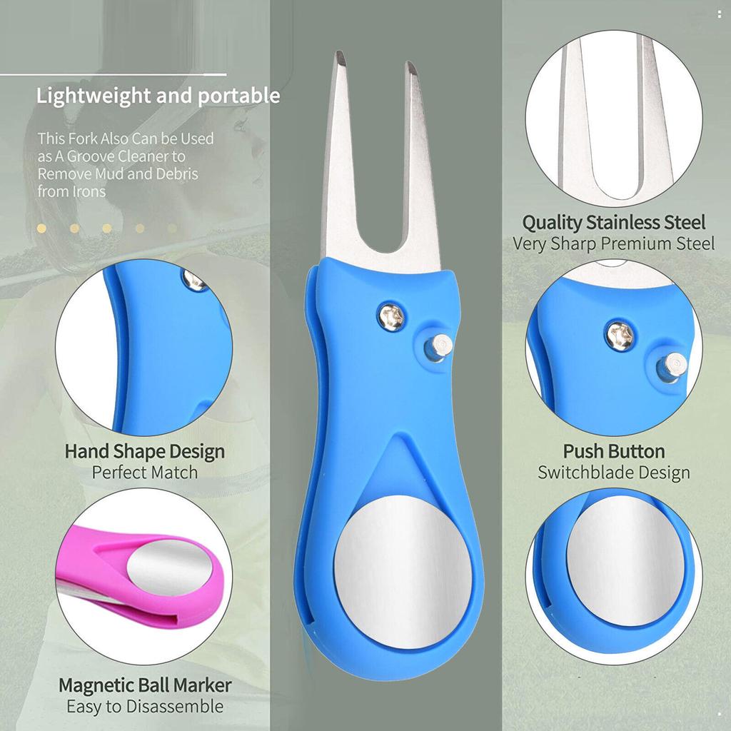 Foldable Golf Tool With Pop-up Button Magnetic Ball Marker Screwdriver Cordless