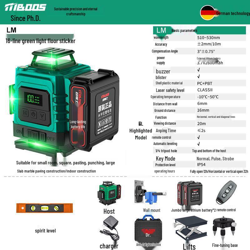12-Line Green Infrared Laser Level: Wall-Mounted, Floor, Outdoor Automatic Leveling Tool