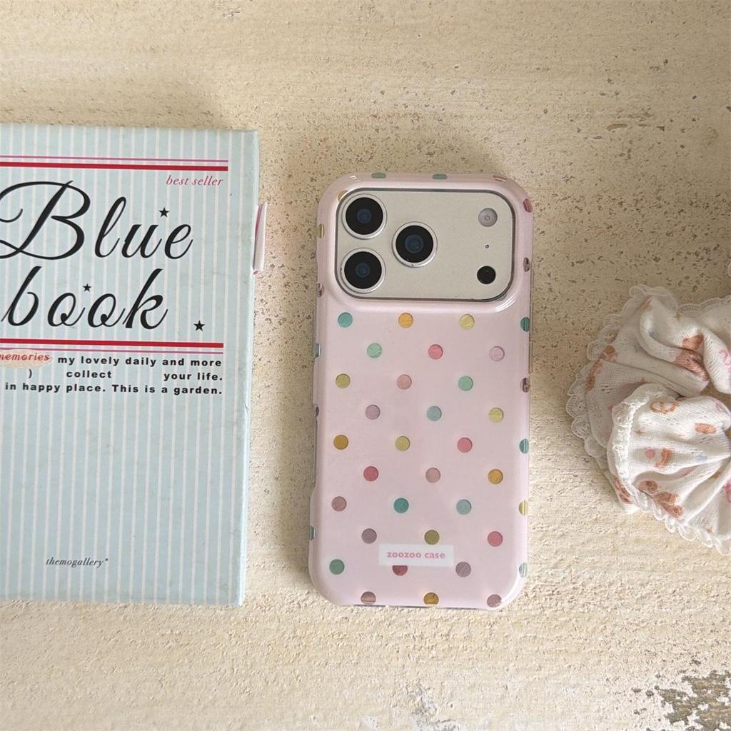 Colorful Polka Dot Drop-Proof iPhone 14/13 Pro Max Case with Rounded Edges.