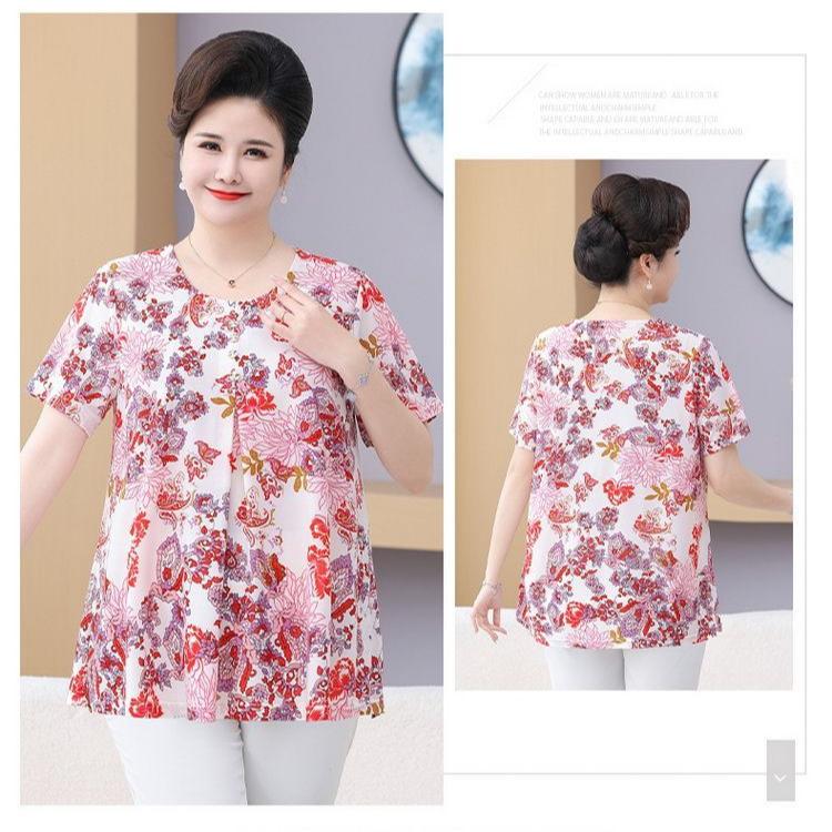 Summer Women's Print Blouse Loose Short Sleeve T-shirt Round Neck Plus Size Blouse 3XL-8XL
