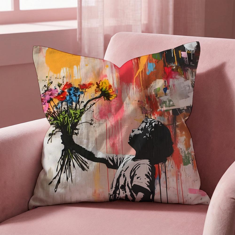 B-Banksy KÜNSTLER Kissenbezug Mehrzweck-Kissenbezug für Zuhause & Auto - Wendbar, Weich & Strapazierfähig für den täglichen Gebrauch