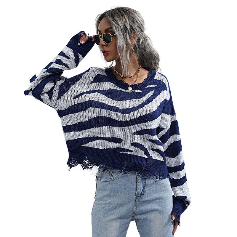 2026 Autumn/Winter Striped Round Neck Knitwear Pullover Sweater - Short Style