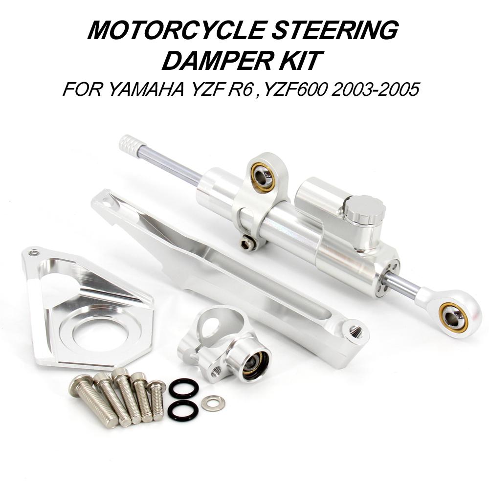 CNC Aluminum Adjustable Motorcycles Steering Stabilize Damper Bracket Mount Kit For YAMAHA YZF600 R6 2003-2005