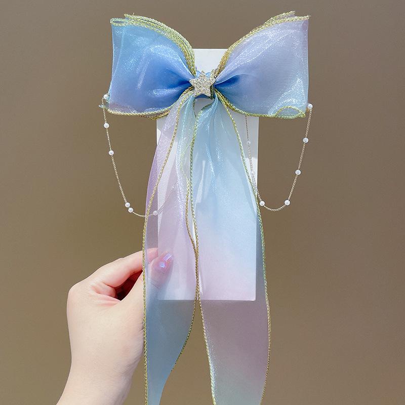 1PC Chiffon Bow Hair Clips For Baby Girls Colourful Long Ribbon Children Hairpins Sweet Princess Baby Hair Accessories New Style
