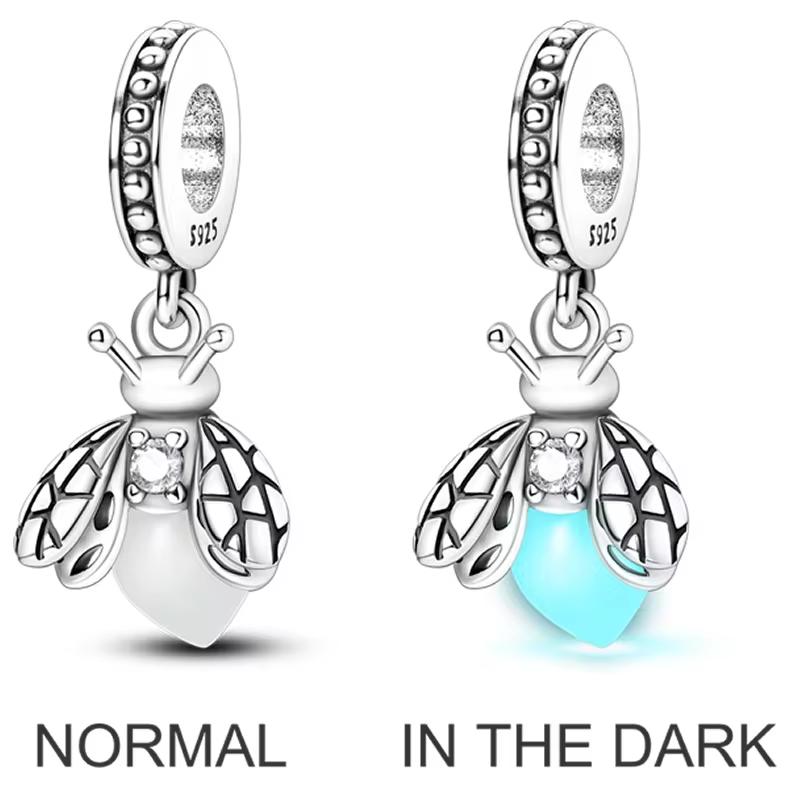 Authentic Charm Bead Charms copper Certified Luminous Fireflies Candy Stars Hearts Bead Charms Compatible With Bracelets Jewellery Diy Women